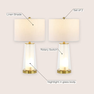 Tryon Modern Minimalist Glass/Iron Nightlight LED Table Lamp - JONATHAN Y