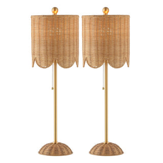Celerie 27.5" Coastal Bohemian Rattan/Iron Scalloped Buffet LED Table Lamps with Pull Chain (Set of 2)