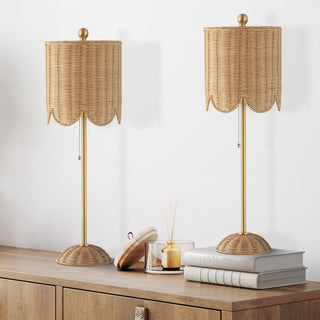 Celerie 27.5" Coastal Bohemian Rattan/Iron Scalloped Buffet LED Table Lamps with Pull Chain (Set of 2)