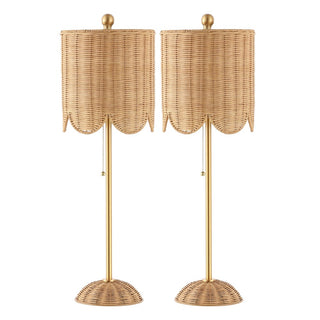 Celerie 27.5" Coastal Bohemian Rattan/Iron Scalloped Buffet LED Table Lamps with Pull Chain (Set of 2) - JONATHAN Y
