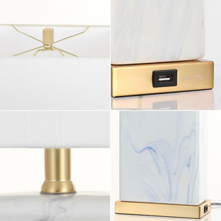 Chloe 24.5" Modern Coastal Iron/Marbled Ceramic LED Table Lamp with USB Charging Port - JONATHAN Y