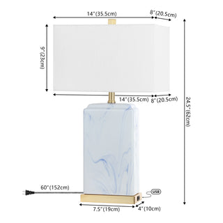 Chloe 24.5" Modern Coastal Iron/Marbled Ceramic LED Table Lamp with USB Charging Port - JONATHAN Y