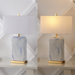 Chloe 24.5" Modern Coastal Iron/Marbled Ceramic LED Table Lamp with USB Charging Port - JONATHAN Y