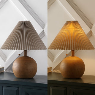 Aksel 17.25" Coastal Scandinavian Resin/Iron Sphere LED Table Lamp with Pleated Shade and Pull Chain - JONATHAN Y