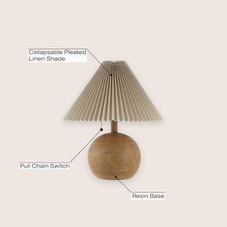 Aksel 17.25" Coastal Scandinavian Resin/Iron Sphere LED Table Lamp with Pleated Shade and Pull Chain - JONATHAN Y