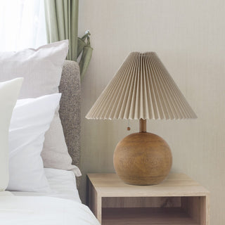 Aksel 17.25" Coastal Scandinavian Resin/Iron Sphere LED Table Lamp with Pleated Shade and Pull Chain - JONATHAN Y