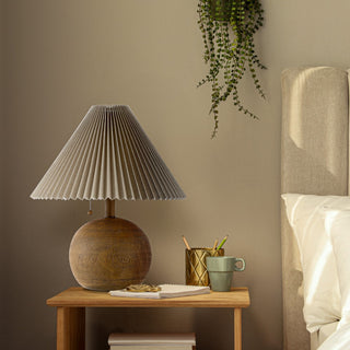 Aksel 17.25" Coastal Scandinavian Resin/Iron Sphere LED Table Lamp with Pleated Shade and Pull Chain - JONATHAN Y