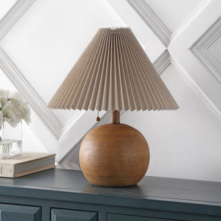 Aksel 17.25" Coastal Scandinavian Resin/Iron Sphere LED Table Lamp with Pleated Shade and Pull Chain - JONATHAN Y