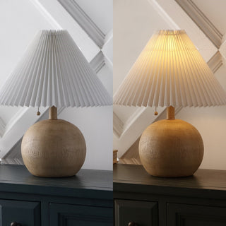 Aksel 17.25" Coastal Scandinavian Resin/Iron Sphere LED Table Lamp with Pleated Shade and Pull Chain - JONATHAN Y