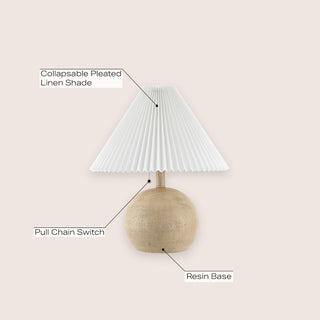 Aksel 17.25" Coastal Scandinavian Resin/Iron Sphere LED Table Lamp with Pleated Shade and Pull Chain - JONATHAN Y