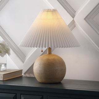 Aksel 17.25" Coastal Scandinavian Resin/Iron Sphere LED Table Lamp with Pleated Shade and Pull Chain - JONATHAN Y