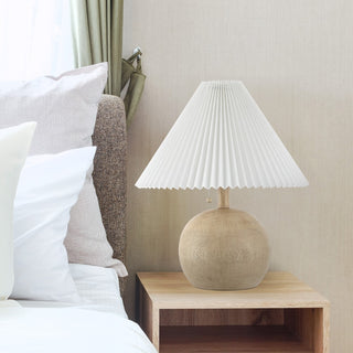 Aksel 17.25" Coastal Scandinavian Resin/Iron Sphere LED Table Lamp with Pleated Shade and Pull Chain - JONATHAN Y