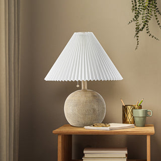 Aksel 17.25" Coastal Scandinavian Resin/Iron Sphere LED Table Lamp with Pleated Shade and Pull Chain - JONATHAN Y