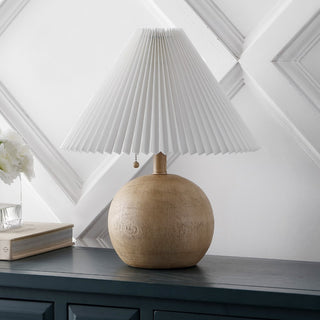 Aksel 17.25" Coastal Scandinavian Resin/Iron Sphere LED Table Lamp with Pleated Shade and Pull Chain - JONATHAN Y