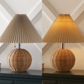 Aksel 17.25" Coastal Scandinavian Resin/Iron Sphere LED Table Lamp with Pleated Shade and Pull Chain