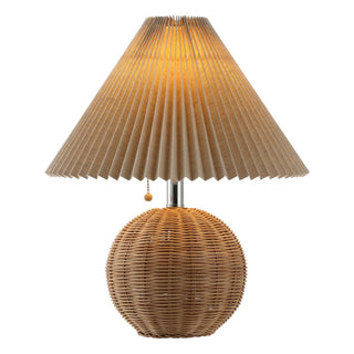 Aksel 17.25" Coastal Scandinavian Resin/Iron Sphere LED Table Lamp with Pleated Shade and Pull Chain - JONATHAN Y