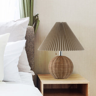Aksel 17.25" Coastal Scandinavian Resin/Iron Sphere LED Table Lamp with Pleated Shade and Pull Chain - JONATHAN Y