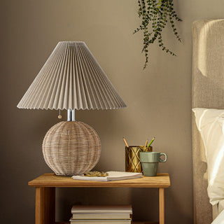 Aksel 17.25" Coastal Scandinavian Resin/Iron Sphere LED Table Lamp with Pleated Shade and Pull Chain