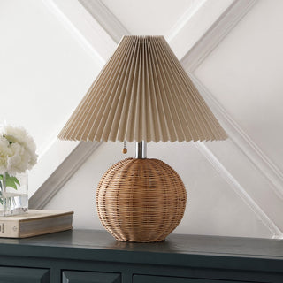 Aksel 17.25" Coastal Scandinavian Resin/Iron Sphere LED Table Lamp with Pleated Shade and Pull Chain - JONATHAN Y