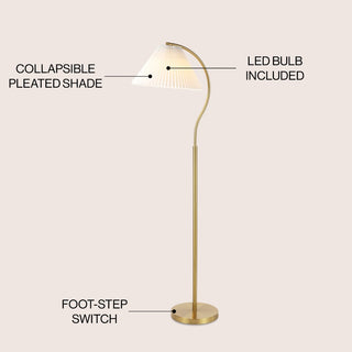 Devon 60.5" Modern Glam Metal Arc LED Floor Lamp with Pleated Shade - JONATHAN Y