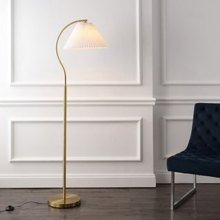 Devon 60.5" Modern Glam Metal Arc LED Floor Lamp with Pleated Shade - JONATHAN Y
