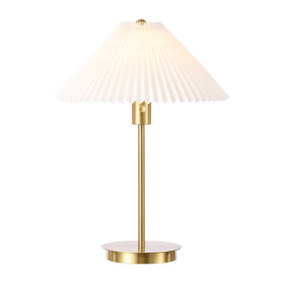 Freida 21.25" Modern Glam Metal Column LED Table Lamp with USB Charging Port and Pleated Shade - JONATHAN Y