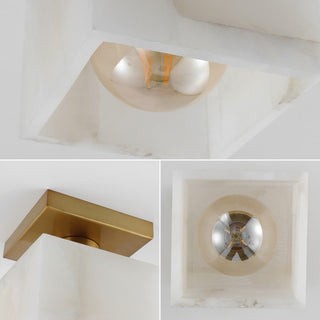 Alessia 1-Light Modern Contemporary Alabaster/Iron Cube LED Semi Flush Mount - JONATHAN Y