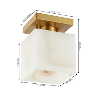 Alessia 1-Light Modern Contemporary Alabaster/Iron Cube LED Semi Flush Mount - JONATHAN Y