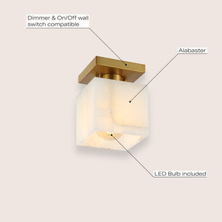 Alessia 1-Light Modern Contemporary Alabaster/Iron Cube LED Semi Flush Mount - JONATHAN Y