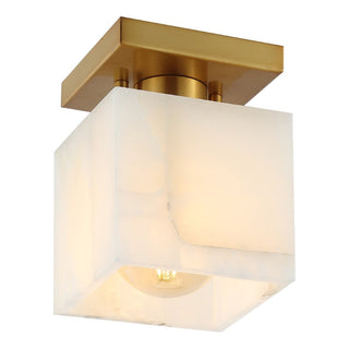 Alessia 1-Light Modern Contemporary Alabaster/Iron Cube LED Semi Flush Mount - JONATHAN Y