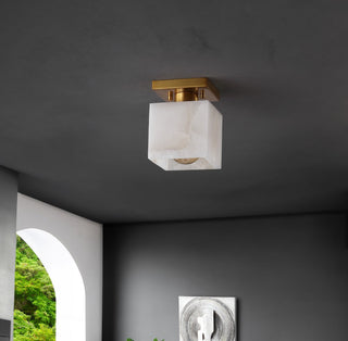 Alessia 1-Light Modern Contemporary Alabaster/Iron Cube LED Semi Flush Mount - JONATHAN Y