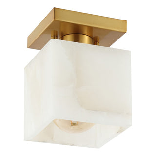 Alessia 1-Light Modern Contemporary Alabaster/Iron Cube LED Semi Flush Mount - JONATHAN Y