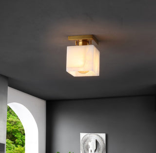Alessia 1-Light Modern Contemporary Alabaster/Iron Cube LED Semi Flush Mount - JONATHAN Y