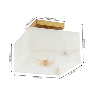 Alessia 1-Light Modern Contemporary Alabaster/Iron Cube LED Semi Flush Mount - JONATHAN Y