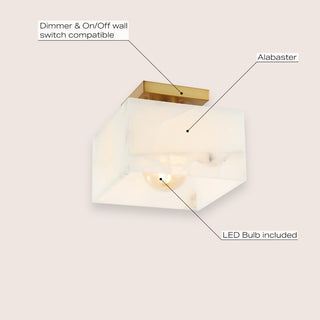 Alessia 1-Light Modern Contemporary Alabaster/Iron Cube LED Semi Flush Mount - JONATHAN Y