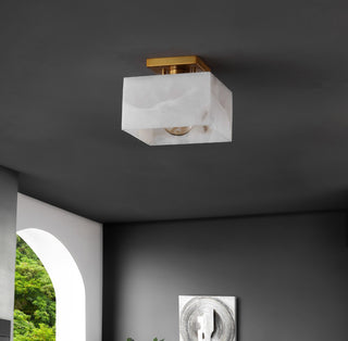 Alessia 1-Light Modern Contemporary Alabaster/Iron Cube LED Semi Flush Mount - JONATHAN Y