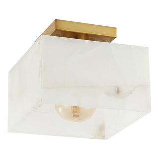 Alessia 1-Light Modern Contemporary Alabaster/Iron Cube LED Semi Flush Mount - JONATHAN Y