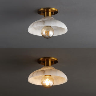 Amara 10" 1-Light Mid-Century Classic Alabaster/Iron LED Semi Flush Mount - JONATHAN Y
