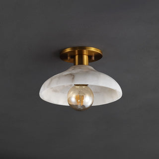Amara 10" 1-Light Mid-Century Classic Alabaster/Iron LED Semi Flush Mount - JONATHAN Y