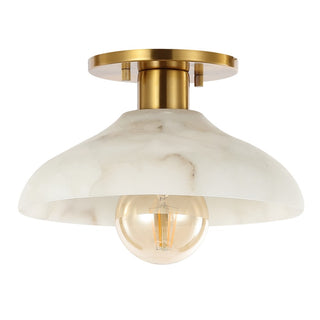 Amara 10" 1-Light Mid-Century Classic Alabaster/Iron LED Semi Flush Mount - JONATHAN Y