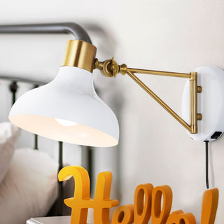 Lynn 15" Swing Arm Modern Midcentury Iron USB Charging Port LED Sconce - JONATHAN Y