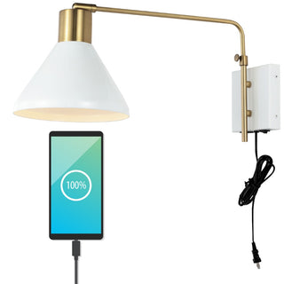 Max 20.5" Swing Arm Modern Midcentury Iron USB Charging Port LED Sconce - JONATHAN Y