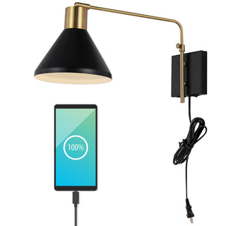 Max 20.5" Swing Arm Modern Midcentury Iron USB Charging Port LED Sconce - JONATHAN Y