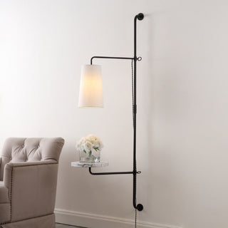 Andre 11.5" Contemporary Industrial Iron Plug-In with Adjustable White Marble Table LED Sconce - JONATHAN Y