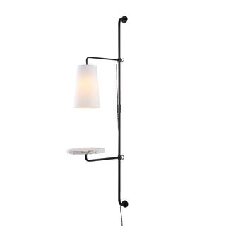 Andre 11.5" Contemporary Industrial Iron Plug-In with Adjustable White Marble Table LED Sconce - JONATHAN Y