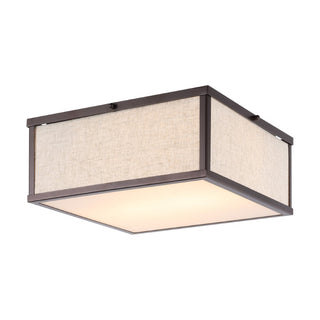 Grant 14.13" Minimalist Industrial Square Linen Iron LED Flush Mount - JONATHAN Y
