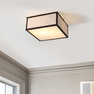 Grant 14.13" Minimalist Industrial Square Linen Iron LED Flush Mount - JONATHAN Y