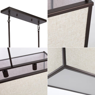 Cole 42" Minimalist Industrial Rectangular Linen Iron Linear LED Pendant - JONATHAN Y