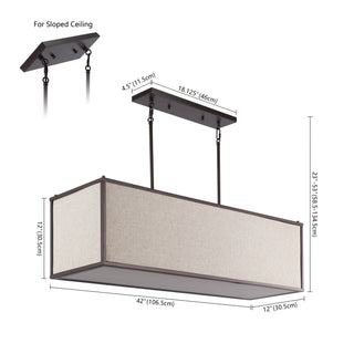 Cole 42" Minimalist Industrial Rectangular Linen Iron Linear LED Pendant - JONATHAN Y