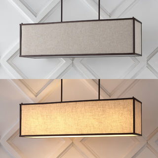 Cole 42" Minimalist Industrial Rectangular Linen Iron Linear LED Pendant - JONATHAN Y